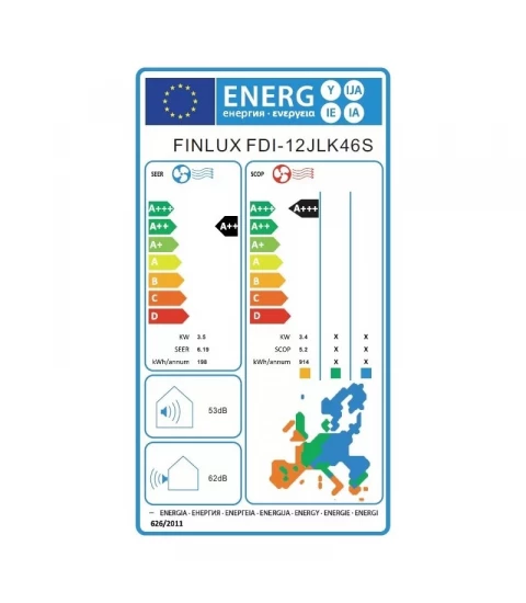 Aer conditionat Finlux FDI-12JLK46S inverter, 12000 BTU,filtru Argint si vitamine, A+++, alb