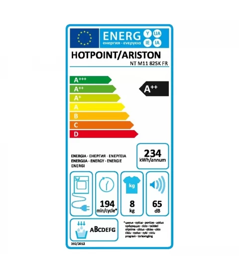 Hotpoint-Ariston NT M11 82SK EU, Uscator de rufe, Program Antialergie, Condensator, Pompa de caldura, 8 Kg, Clasa A++, Alb