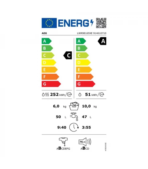 Masina de spalat rufe cu uscator AEG LWR98165XE eticheta energetica