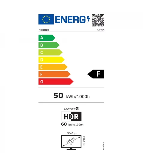 Televizor LED Smart HISENSE 43A6K eticheta energetica