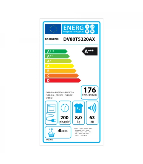 Uscator de rufe Samsung DV80T5220AX/S7, Motor Inverter, 8 Kg, Pompa de caldura, Wi Fi, AI Control, clasa A+++, Inox
