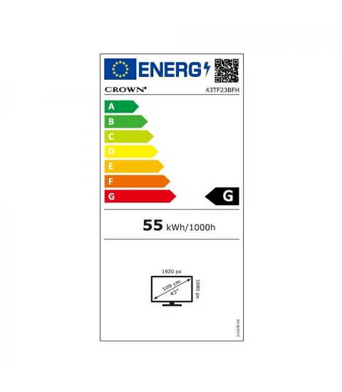 Televizor Crown 43TF23BFH, 109 cm, 1920x1080 FullHD, LED, 3xHDMI, USB, DVB-T/T2/C, Negru