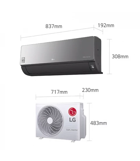 Aer Conditionat LG Artcool Mirror AC09BK, 9000 BTU, Wi-Fi, filtru Allergy, Dual Inverter, afisare consum, clasa A+, Negru
