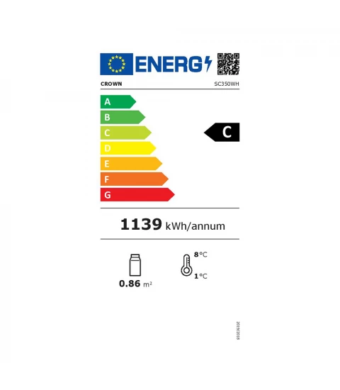 Vitrina frigorifica Crown SC350WH, capacitate 350 l, eficienta C, Alb