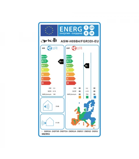 Aer Conditionat ARIELLI ASW-H09B4/FGR3DI-EU, Inverter, 9000 BTU, Acoperire 15 m²-20 m² , Clasa A++/A+, Alb