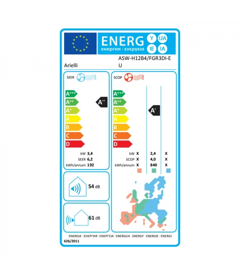 Aer Conditionat ARIELLI ASW-H12B4/FGR3DI-EU, Inverter, 12000 BTU, Acoperire 20 m²-25 m² , Clasa A++/A+, Alb