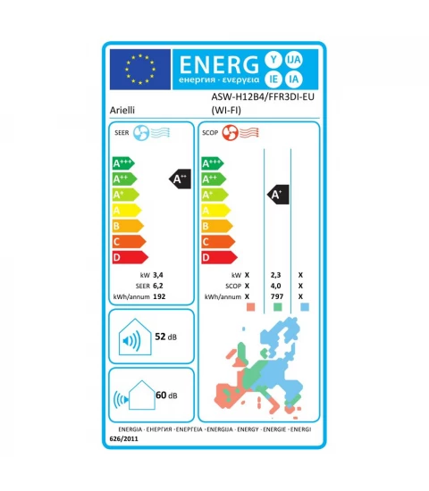 Aer Conditionat ARIELLI ASW-H12B4/FFR3DI-EU (WI-FI), Inverter, 12000 BTU, Modul Turbo, Filtrare Healthy wind, Clasa A++/A+, Alb