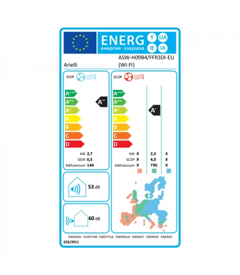 Aer Conditionat ARIELLI ASW-H09B4/FFR3DI-EU (WI-FI), Inverter, 9000 BTU, Modul Turbo, Filtrare Healthy wind, Clasa A++/A+, Alb