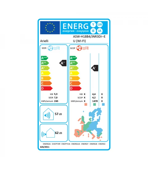 Aer Conditionat ARIELLI ASW-H18B4/JNR3DI-EU (WI-FI), Inverter, 18000 BTU, Autodiagnosticare, Wi-Fi, Clasa A++/A+, Alb